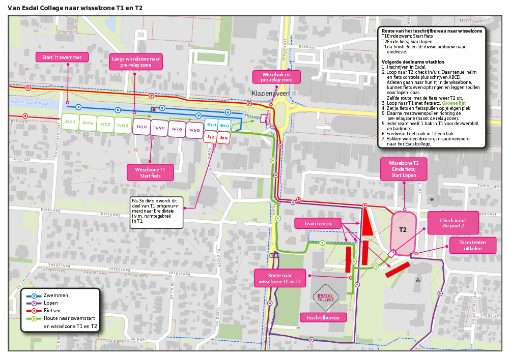 Teamcompetities Triathlon Klazienaveen incheckroute